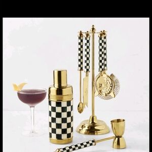 MacKenzie-Childs Gold and Black Check Bar Set